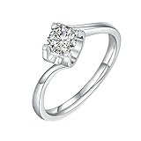 BWDHJLEY Anillo de compromiso de moissanita, anillos simples de oro blanco para mujer, propuesta de boda, joyería de oro blanco real de 9/14/18 quilates, P 1/2, Oro blanco de 14 quilates, Moissanita