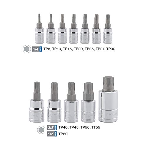 Neiko 10086A 6 Point Torx Plus Bit Socket Set, 1/4-Inch, 3/8-Inch And 1/2-Inch Drive, Tp8 - Tp60, 12-Piece #TOP2
