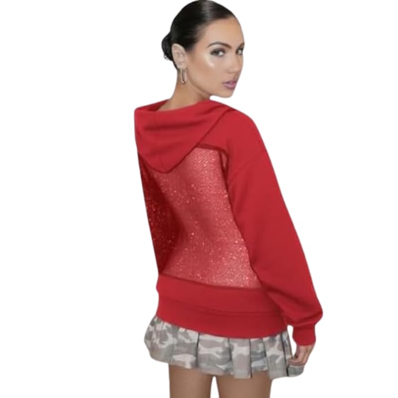 Image of Women's Hooded Sweatshirt with Mesh Back Panel | Full Sleeve Casual Hoodie for Winter & Streetwear
