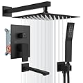 gotonovo Shower System Set with Tub Spout 3 Function Wall Mounted Shower Faucet Combo Rainfall Shower Head and Handheld Spray Rough-in Valve Shower Trim Kit 12 Inch Matte Black