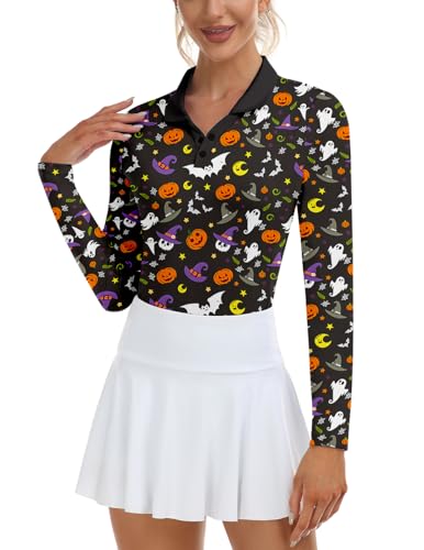 Image of Soneven Womens Golf Shirts Moisture Wicking V Neck Long Sleeve Polo Shirts Collared Tops