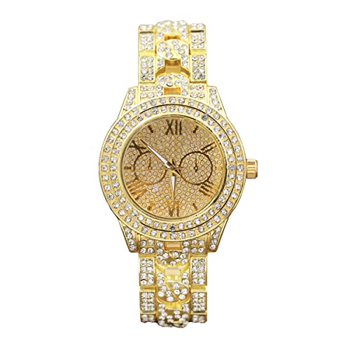 YzoTek Montre de Luxe pour Dames - Montre Bracelet à Quartz Analogique Classique en Cristal Bling, Bracelet en Métal de Loisirs en Strass en Acier Inoxydable pour Femmes et Hommes