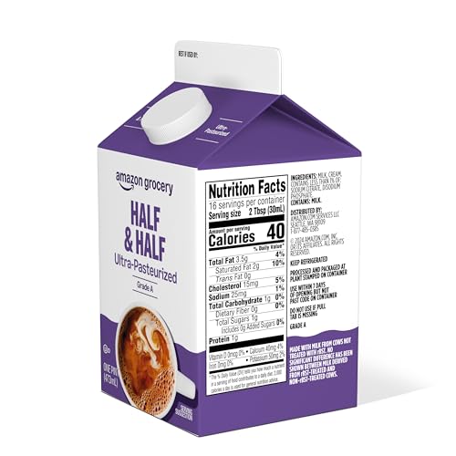 Amazon Grocery, Half & Half, Ultra Pasteurized, 16 Fl Oz