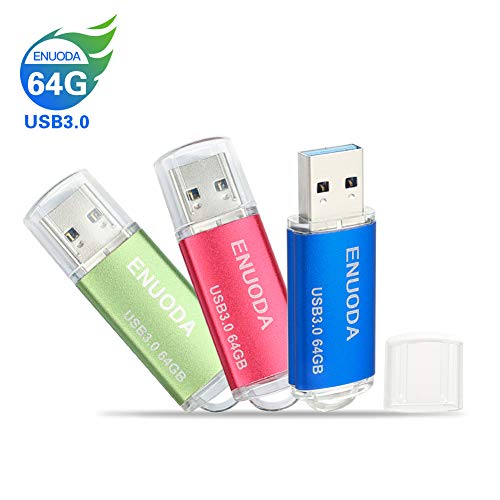 3 Pezzi 64GB Chiavetta ENUODA Pennetta Girevole USB 3.0 Unità Memoria Flash (Verde Rosso Blu)