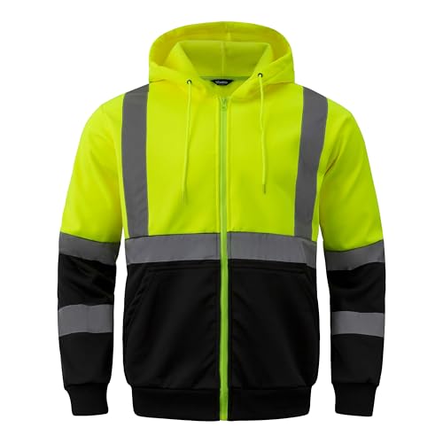 wantdo Hi Vis Reflective Hoodie Fleece Safety Sweatshirts for Men with Black Bottom - Main Image