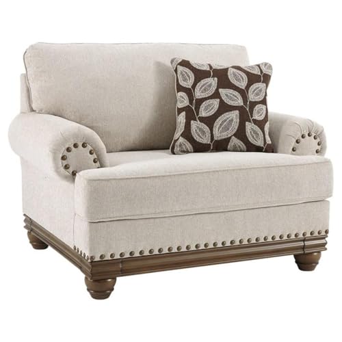 Signature Design by Ashley Harleson Modern Farmhouse Chair and a Half with Nailhead Trim and Accent Pillow, Beige
