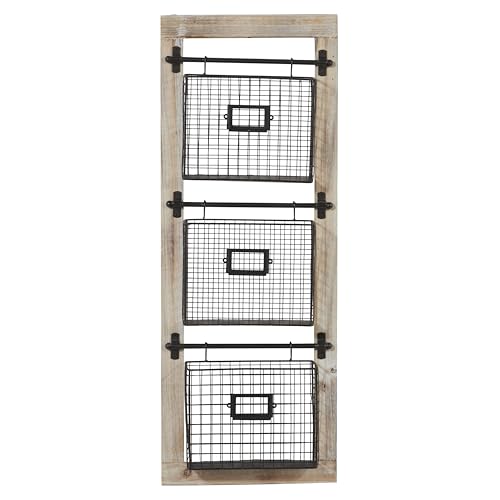 Deco 79 Farmhouse Metal Wall Mounted Rack for Magazines, Books, Newspapers, Bathroom/Offie/Living Rom Storage, 14' x 4' x 36', Black