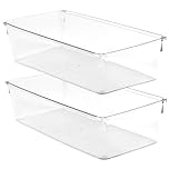 Amtido Clear Drawer Organiser Tray Set, 2 Pack – Durable Storage Containers for Kitchen, Pantry, Office & Cosmetics – Plastic Drawer Organiser Fits Drawers, Cupboards & Fridge - 15.2 x 30.5 x 8.3cm