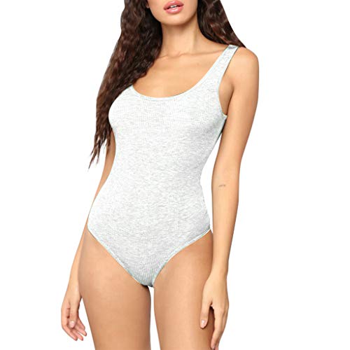 Fanteecy Women's Sexy Bodysuit U-Collar Sleeveless Backless Stretch Bottoming Vest Bodysuit Rompers Leotard Tank Top White