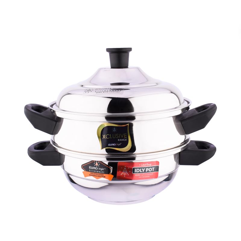Eurostyle Magic Steamer 12 Standard Sandwich Bottom - 2 (Steamer, Kadai) in 1 with Top & Bottom- for Dhokla, Idiyappam, Vegetable Steam, Fry & Gravy (Stainless Steel) - Magic_ST_12_Standard