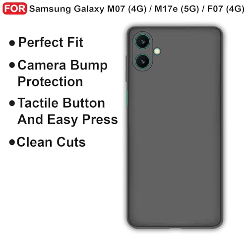 Image of CEDO Back Cover for Samsung Galaxy M07 (4G) / M17e (5G) / F07 (4G) | Camera Bump Protection & Inner Velvet Fabric Lining | Ultra Slim Matte Soft Rubberised Case Cover (Black)