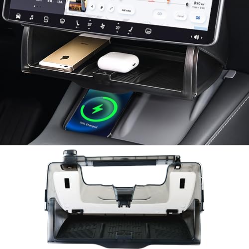Tesla Hidden Under Screen Storage Box [One-tap Open & Smooth Damping Slides] Center Console Organizer for Model Y Juniper Model 3 Highland 2026~2016 (Fit New Model Y/3 Standard Premium & Performance
