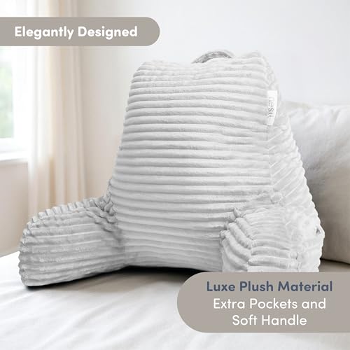 Image of Nestl Reading Pillow with Shredded Memory Foam, Luxe Cut Plush Back Pillow for Sitting Up in Bed, Back and Arms Adjustable Support for Adult & Teens, Backrest Pillows with Washable Cover White