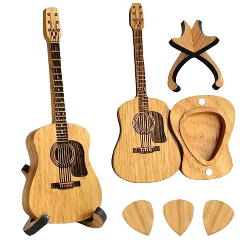 Premium Gitarren-Plektrum, Holz-Plektrumbox für Akustikgitarre, 3 Stück Gitarrenplektren