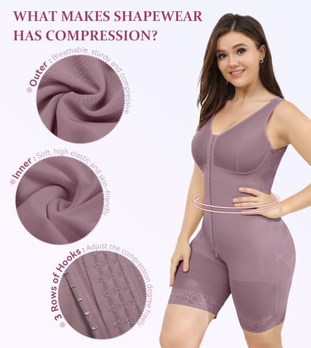Image of M MYODRESS Fajas Colombianas Plus Size Postpartum Full Body Shaper with bra | 52%Nylon 48%Spandex, 3 row hook Adjustable Compression, breast support and butt lifter, for postpartum post surgery daily
