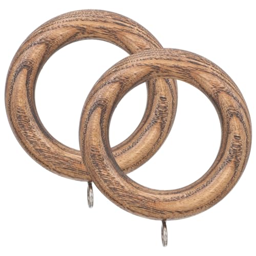 MUCKLILY 2Pcs Wooden Curtain Rings for Home Smooth Finish Ring Hooks for Curtains Accessories for Bathroom and Drapery Walnut Color for Roman Rods
