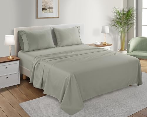 CHATEAU HOME COLLECTION 100% Organic Cotton Sheets Twin Size, Soft & Comfy Breathable 300 Thread Count Deep Pocket Sheets for All Seasons, Machine Washable No Pill Thick Cotton Bed Sheet – Sage