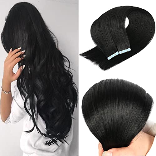 Anihiho Tape in Hair Extensions Human Hair Straight Hair Extensions Tape in Real Human Hair Tape in Hair Extensions for Women (14 Inch 30g , Jet Black)
