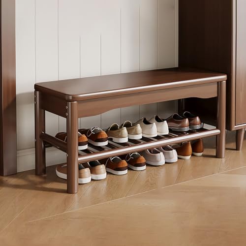 Banc à chaussures en bois d'entrée avec meuble de rangement bas - 2