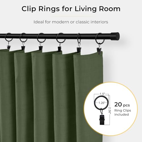 Image of INOVADAY 100% Blackout Curtains for Bedroom, Olive Green Black Out Curtains 80 Inch Long, Clip Rings Linen Blackout Drapes, Thermal Insulated Room Darkening for Living Room, 2 Panels - W50xL80