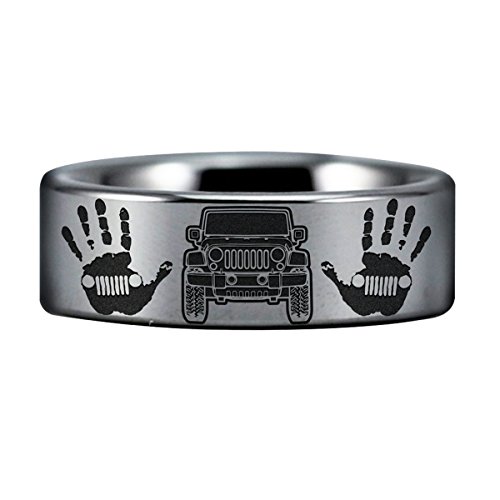 Friends of Irony Silver Jeepaholic's Jeep Off Roading Mud Tungsten Carbide Wedding Band Ring for Men and Women Size 7