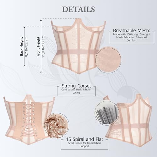 Image of Mesh Corset Waist Trainer for Women - Underbust Corset Lace Up - Waist Cincher Shapewear - Body Shaper