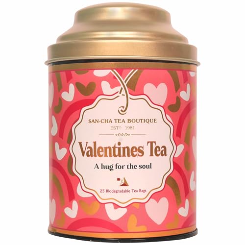 Image of Sancha Tea Boutique, Valentine's Tea | Caffeine Free Herbal Tea | 25 Pyramid Tea Bags | Blend of Real Vanilla | Lavender, Rose & Chamomile | Valentines Day Gift