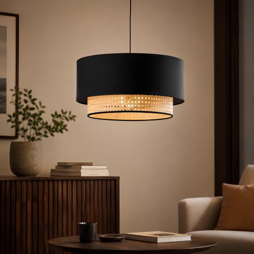 Image of AKWAY Rattan Hanging Lamp for Bedroom | Bamboo Ceiling Light | Cane Pendant Lamp for Living Room, Dining Room, Office, Cafe and Home Decoration - (14 D x 10 H) - Nandini
