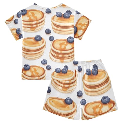 Pajama Short Sets Pancakes with Blueberries Soft Cotton Summer Sleepwear 2 Piece PJS Size 5-14T2