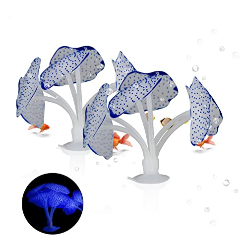 WishLotus Aquarium Coral Decoration, 2 Pack Soft Silicone Fish Tank Glow Decor with Suction Cups Simulated Plant Decoration Fluorescent Effect for Aquarium/Fish Tank Landscape Ornament (Blue)