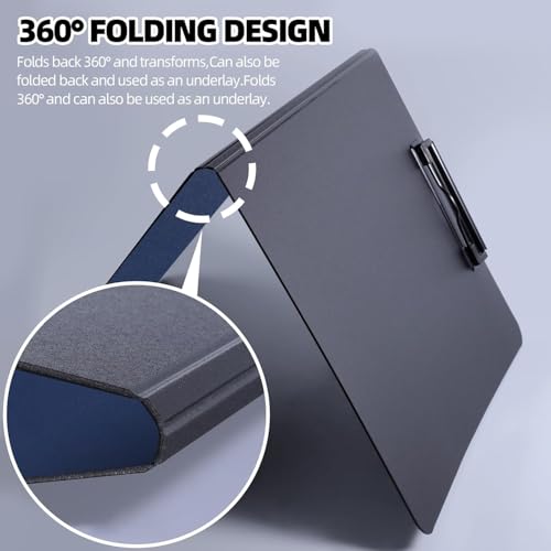 Image of A4 Clipboards File Folder | 360 Degree Flip Sturdy Writing Pad with Strong Metal Dual Clip | Multi-Functional Binder File Folder for School, Office, Artists & Professionals (2, Blue)