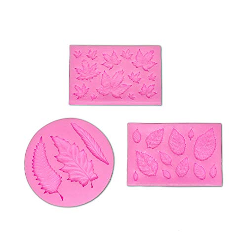 Clever Monster 3 Pcs Assorted Leaf Fondant Mold, 3D Leaf Silicone Molds for Chocolate Candy, Sugarcraft Cake Decoration, Cupcake Topper, Polymer Clay