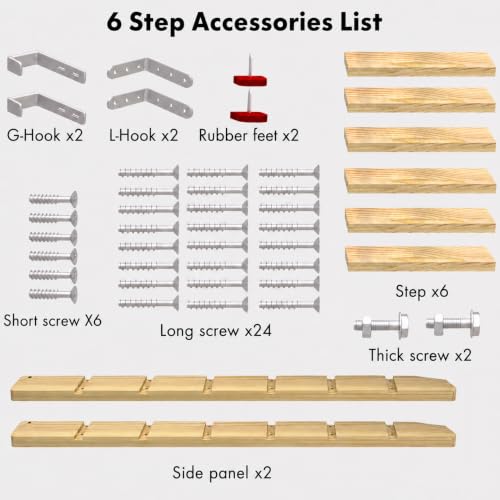 Image of 50 inch 55 inch 60 inch Black Wood Bunk Bed Ladder, Lofted /Dorm /RV Bed Bunkbed Ladders with 4in Extra Wide Steps and Non-Slip Pads, Replacement Wooden Ladder for Motorhome /Camping (Wood Color, 72in /183cm)