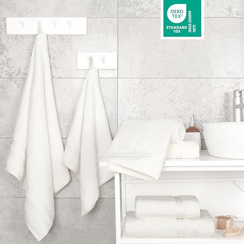 Toallas de ducha Hammetex en color crema hechas de algodón rizo suave 4