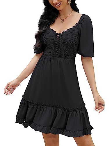 KOJOOIN Damen Sommerkleid Kurzarm Freizeitkleid eckigem Ausschnitt...