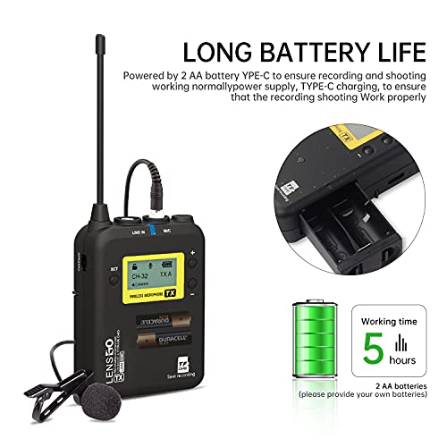 Système de Microphone Lavalier sans Fil, LENSGO LWM-328C Micro Cravate sans Fil Omnidirectionnel UHF 99 Canaux Professionnel avec 1 Émetteur & 1 Récepteur pour Canon Nikon DSLR Camera Smartphone - Image 4