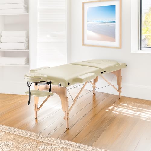 Saloniture Professional Portable Massage Table with Backrest - Cream - Thumbnail 2
