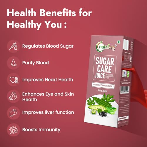 Image of Nutriorg Sugar Care Juice 500ml | Pure & Natural Sugar Care Juice | Controls Blood Sugar Levels | Made with Karela, Amla, Jamun, Methi, Aloe Vera, Haldi, Giloy, Arjun, Neem Ras, Tulsi Ras, Ashwagandha, Gurmar & More Herbs | Ayurvedic Blend for Diabetic Care | Manage Blood Sugar & Insulin Levels