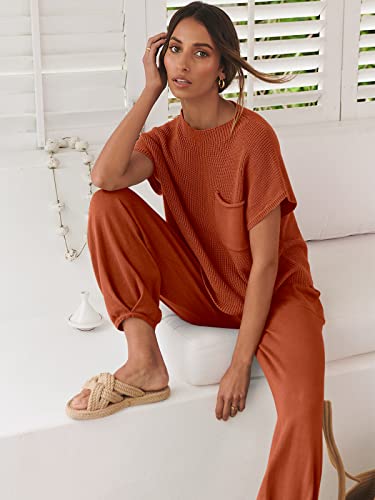 Image of ANRABESS Women's Two Piece Outfits Sweater Sets Knit Pullover Tops and High Waisted Pants Tracksuit Lounge Sets