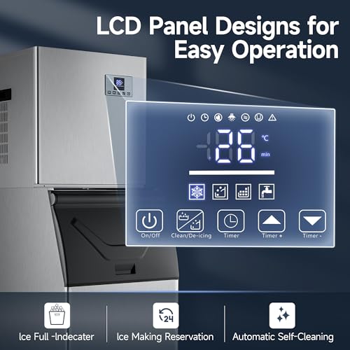 Image of Commercial Ice Maker,Ice Machine 500LBS /24H with 300LBS Storage Bin,Ice Ready in 5-14 min,Self-Cleaning,Stainless Steel Industrial Ice Maker for Restaurant Business Bar,Thicknesses Adjustable