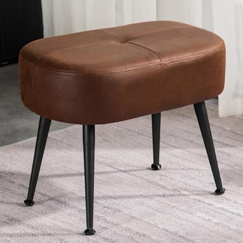 Repose-pieds ottoman rembourré gris en tissu avec robustes pieds en métal