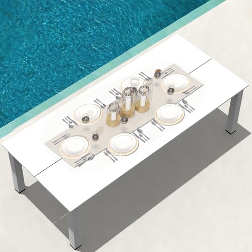 LOUNZY 90" Outdoor Dining Table for 10, All-Weather HDPE Rectangle Patio Table with 2" Center Umbrella Hole,White 1 Table（90 in） White