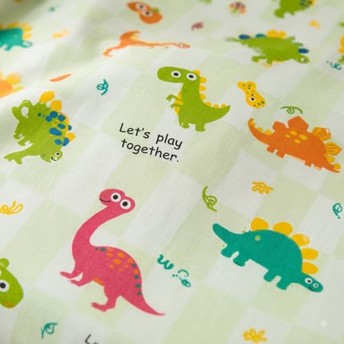 Image of Filymore Kids Double Bedsheet with 2 Pillow Covers - Cartoon Dinosaur Theme, 240 TC Soft Microfiber Bed Sheet for Double Bed (90x90 Inches), Breathable & Skin-Friendly Kids Bedding Set, Green & White