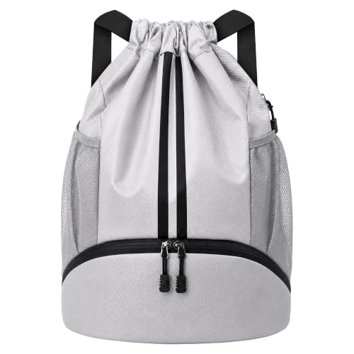 Image of JELUTAR Drawstring Backpack Gym Bag with Shoes Pocket, Grey Black