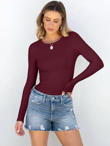 Image of ANRABESS Women Long Sleeve Shirts Rib Knit Slim Fit Tops Basic Tee Spring Outfits Casual T-Shirt Underscrubs Layer Clothes