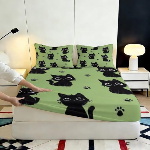 Drap housse chat noir imprimé 3D microfibre lavable literie 180x200 - 7