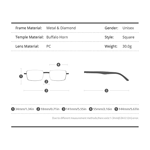 Image of HEPIDEM 100% Really Buffalo Horn Glasses,Square Rimless Luxury Buffs Eyeglasses with Zircon Diamonds