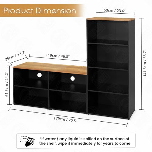 Image of ABOUT SPACE TV Unit - Engineered Wooden TV Stand 32 inch to 50 inch Table Cabinet with Bottom Storage, Side Rack, Cable Hole for WiFi Router Stand Console Table for Living Room, Bedroom (Black & CM Oak)