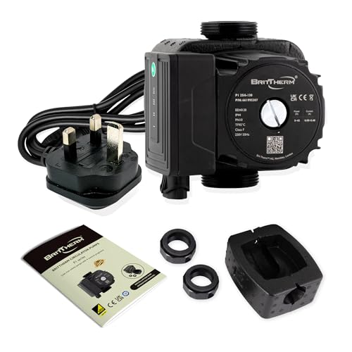 Image of BritTherm P1 25/6-130 A-Rated Central Heating Circulating Pump | 6m Head, 3.7 m3/h Max Flow, EEI <0.20 | Auto/Night Modes, 130mm Port-to-Port, 1 1/2" Connections