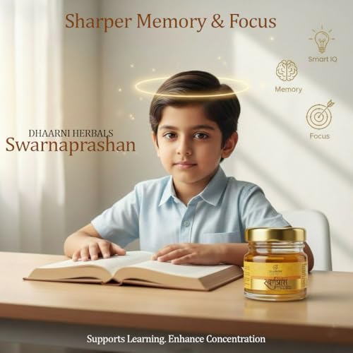 Image of Dhaarni Swarnaprashan for Kids with 24CT Swarna Bhasma, Brahmi, Honey & Cow Ghee | Ayurvedic Immunity & Memory Booster Drops for Child Growth, Brain Development & Focus Support | 15ML